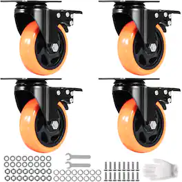 VEVOR - Caster Wheels, 4-inch Swivel Plate Casters, Set of 4, with Security A/B Locking No Noise PVC Wheels - Black;Orange