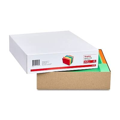 Alt View 4. Staples - Staples Interior File Folders, 1/3-Cut Tab, Letter Size, Assorted, 100/Box (ST378995-CC) - Assorted Colors.