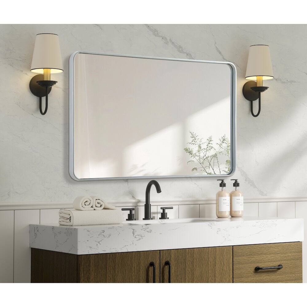 Alt View 2. Elegant Decor - Contour Metal Rectangle Mirror 30x48 in Silver - Silver.