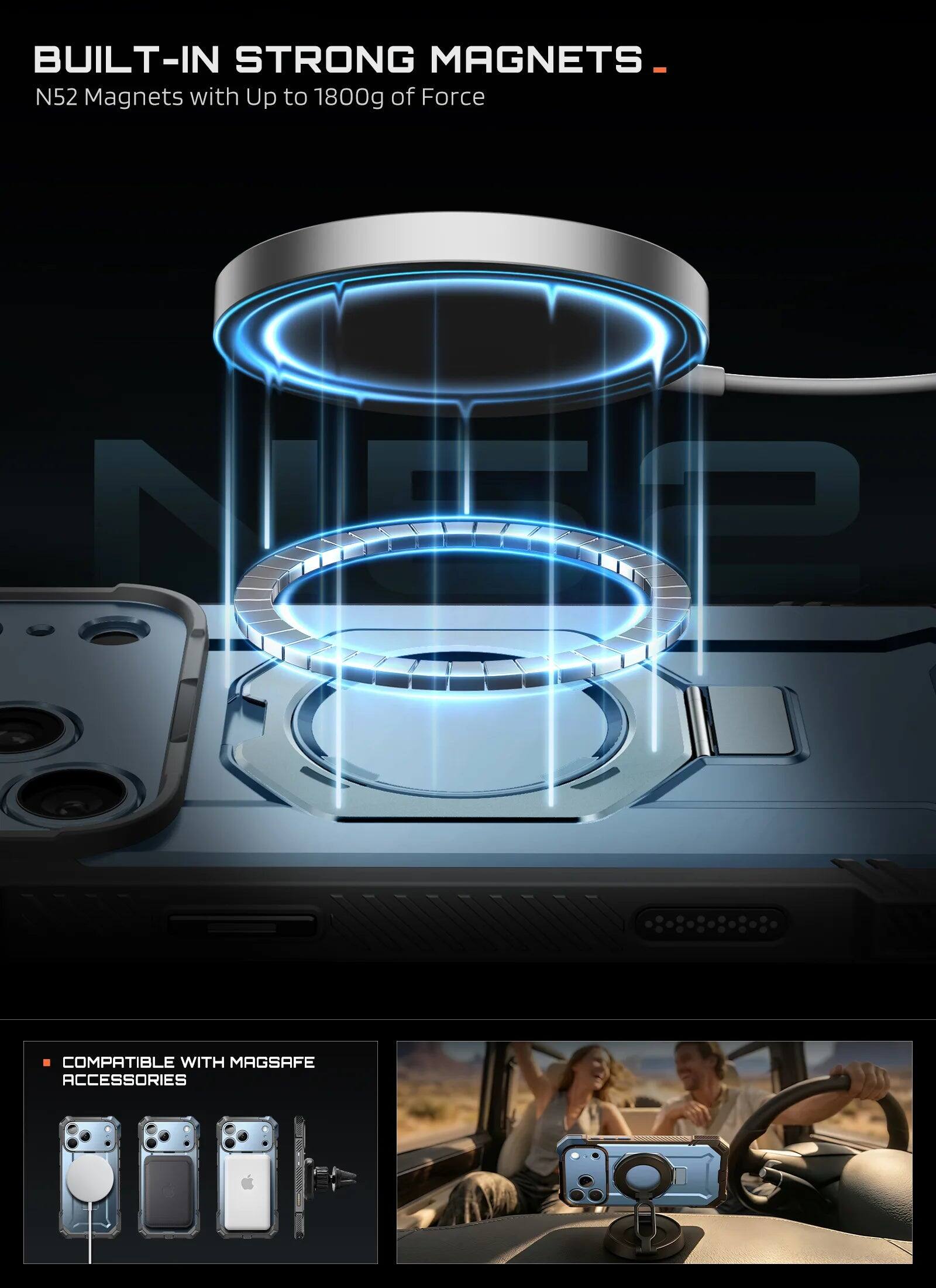 BUILT-IN STRONG MAGNETS -  
N52 Magnets with Up to 1800g of Force

COMPATIBLE WITH MAGSAFE ACCESSORIES