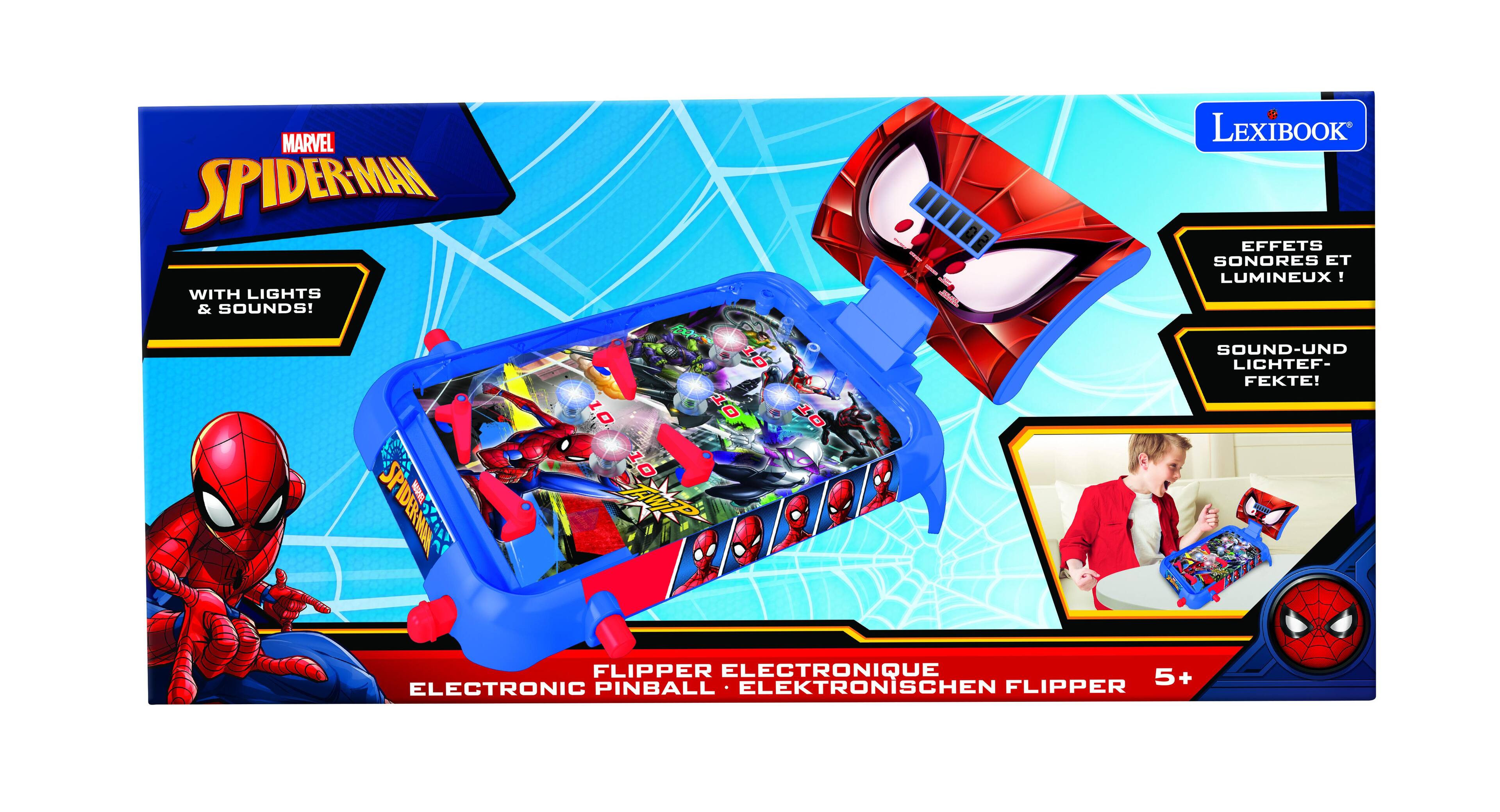 MARVEL SPIDERMAN WITH LIGHTS & SOUNDS!  
- andt LEXIBOOK EFFETS SONORES ET LUMINEUX!  
- SOUND-UND LICHTEF- FEKTE!  
- SAR FLIPPER ELECTRONIQUE 5+  
- ELECTRONIC PINBALL ELEKTRONISCHEN FLIPPER