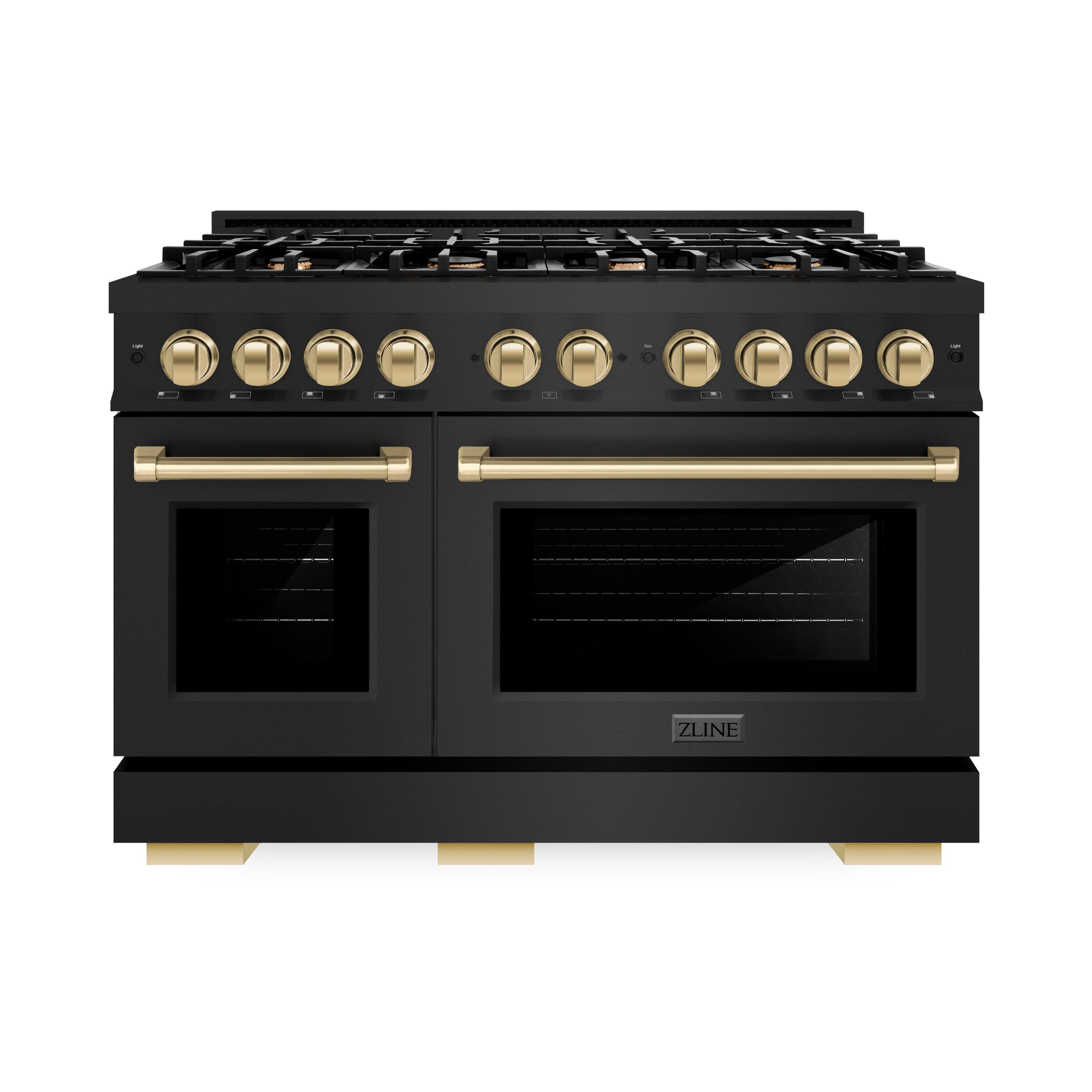 Front. ZLINE - ZLINE Autograph 48" Select Dual Fuel Range with Bronze Accents (HDRBZ-48-CB) - Black Stainless.