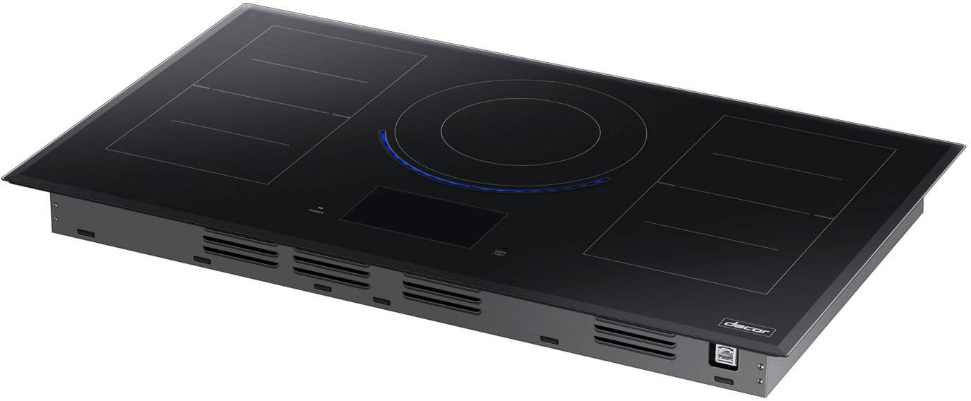 Left. Dacor - 36" Electric Induction Cooktop - Black glass.