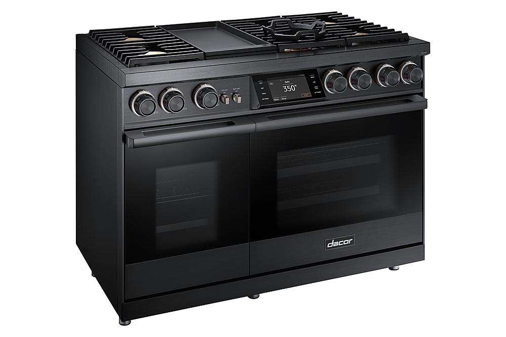 Left View: Viking - 7.3 Cu. Ft. Self-Cleaning Freestanding Double Oven Dual Fuel LP Gas Convection Range - Stainless steel