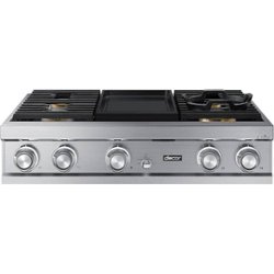 Dacor - Contemporary 36" Built-In Gas Cooktop with 4 Burners with SimmerSear and Griddle, Liquid Propane, High Altitude - Silver Stainless Steel - Front_Zoom