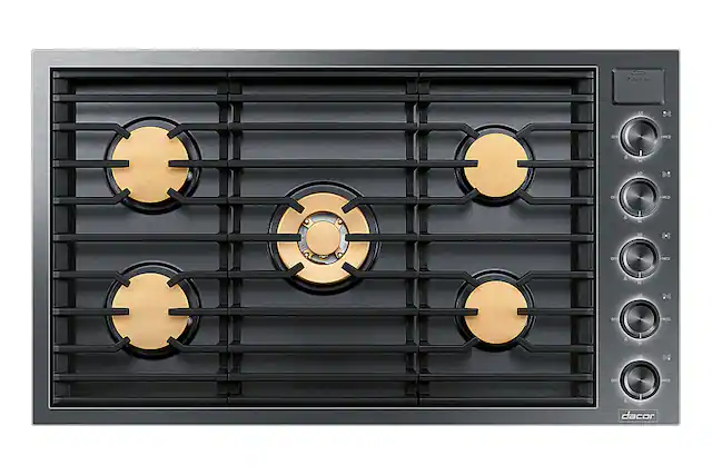 Front. Dacor - Contemporary 36" Built-In Gas Cooktop with 5 burners with SimmerSear, Liquid Propane Convertible - Stainless Steel.