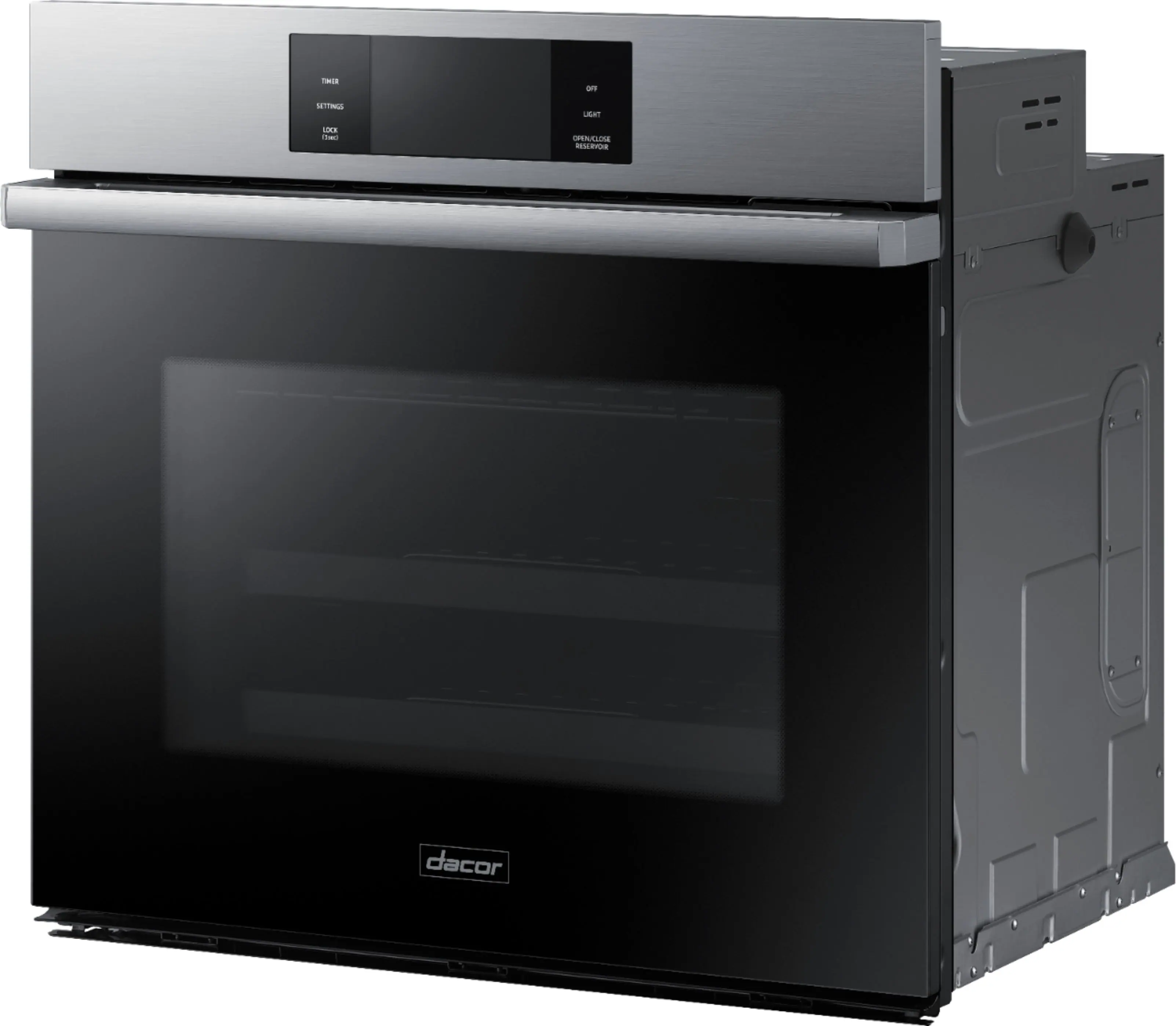 Angle. Dacor - Contemporary 30" Built-In Single Electric Convection Wall Oven with Steam-Assist - Silver Stainless Steel.