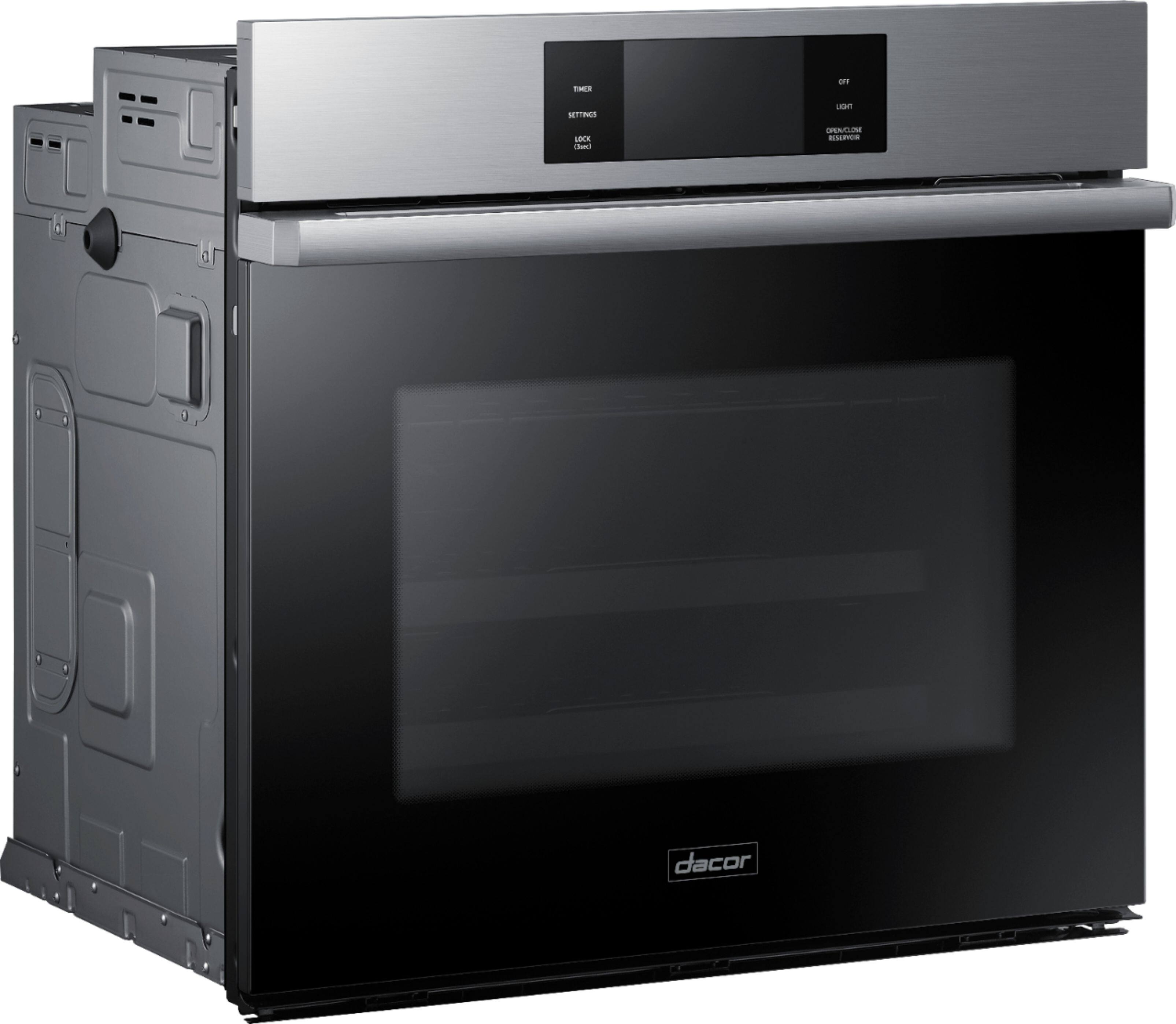 Left. Dacor - Contemporary 30" Built-In Single Electric Convection Wall Oven with Steam-Assist - Silver Stainless Steel.