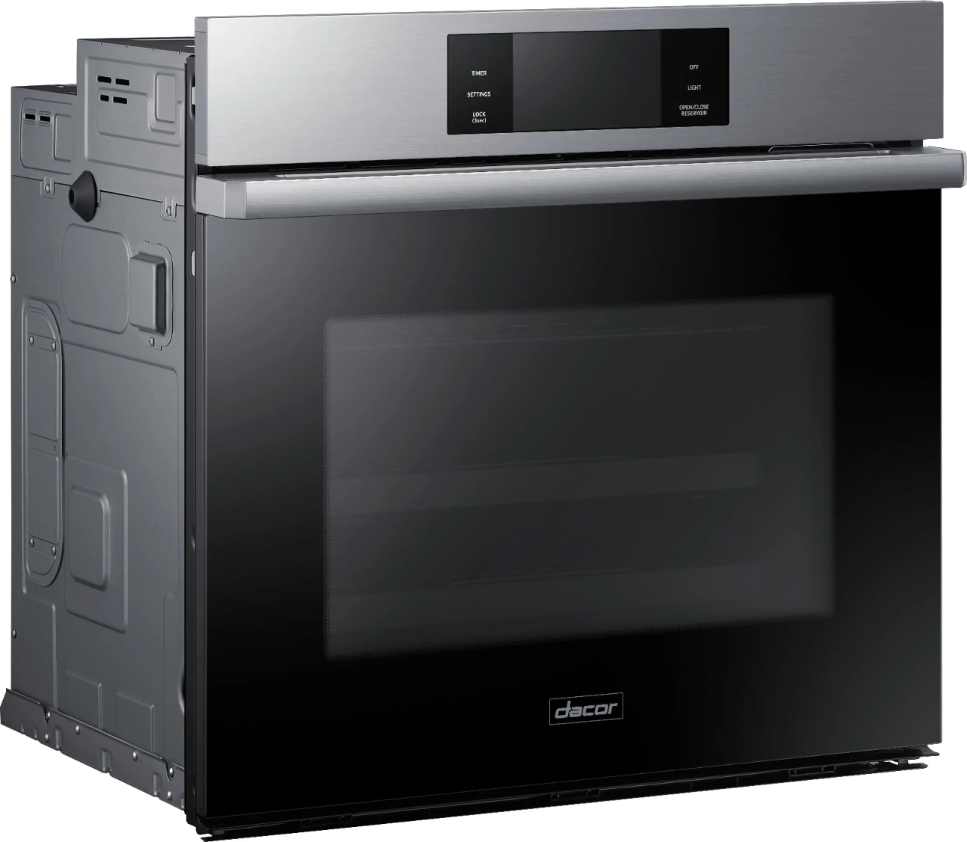 Left. Dacor - Contemporary 30" Built-In Single Electric Convection Wall Oven with Steam-Assist - Silver Stainless Steel.