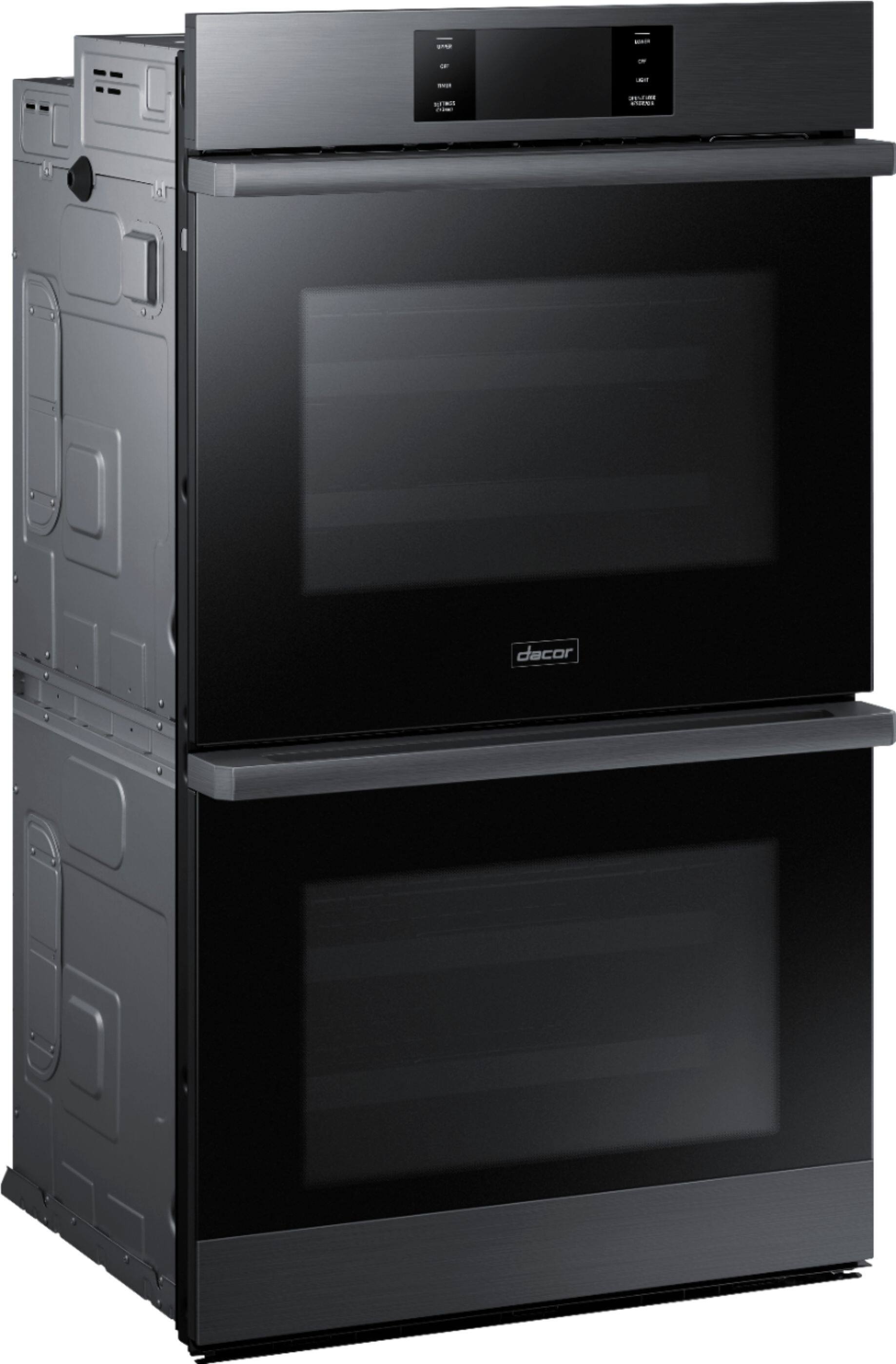 Left. Dacor - Contemporary 30" Built-In Double Electric Convection Wall Oven with Steam-Assist - Graphite Steel.