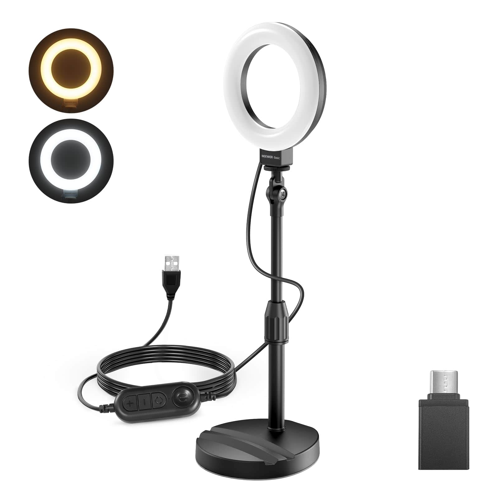 Neewer - 5" Desk Ring Light with Stand - 10W LED Selfie Light for iPhone, Laptop & Video Calls