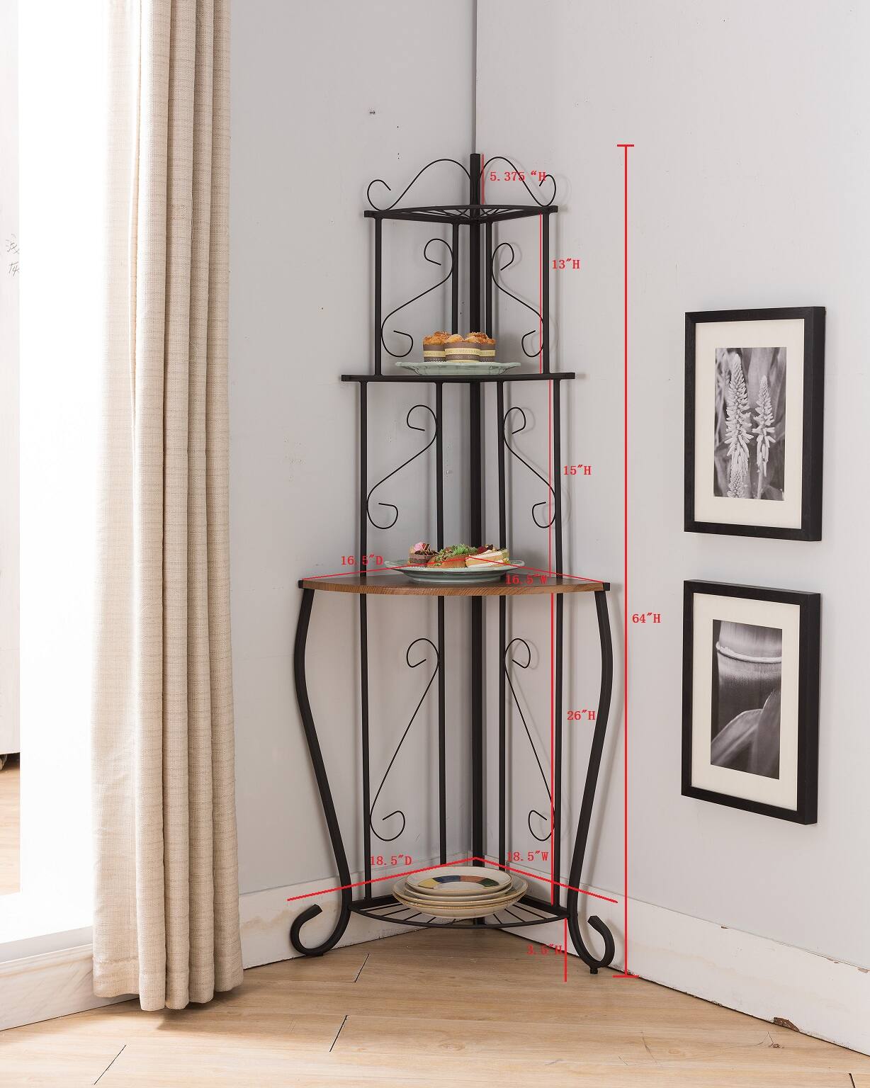 5.376" H  
13" H  
15" H  
64" H  
26" H  
16.5" D  
18.5" D  
18.5" W  
3.5" H