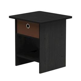 FurniFact - Medium brown wood nightstand with storage shelf and bin drawer - Americano/Medium Brown