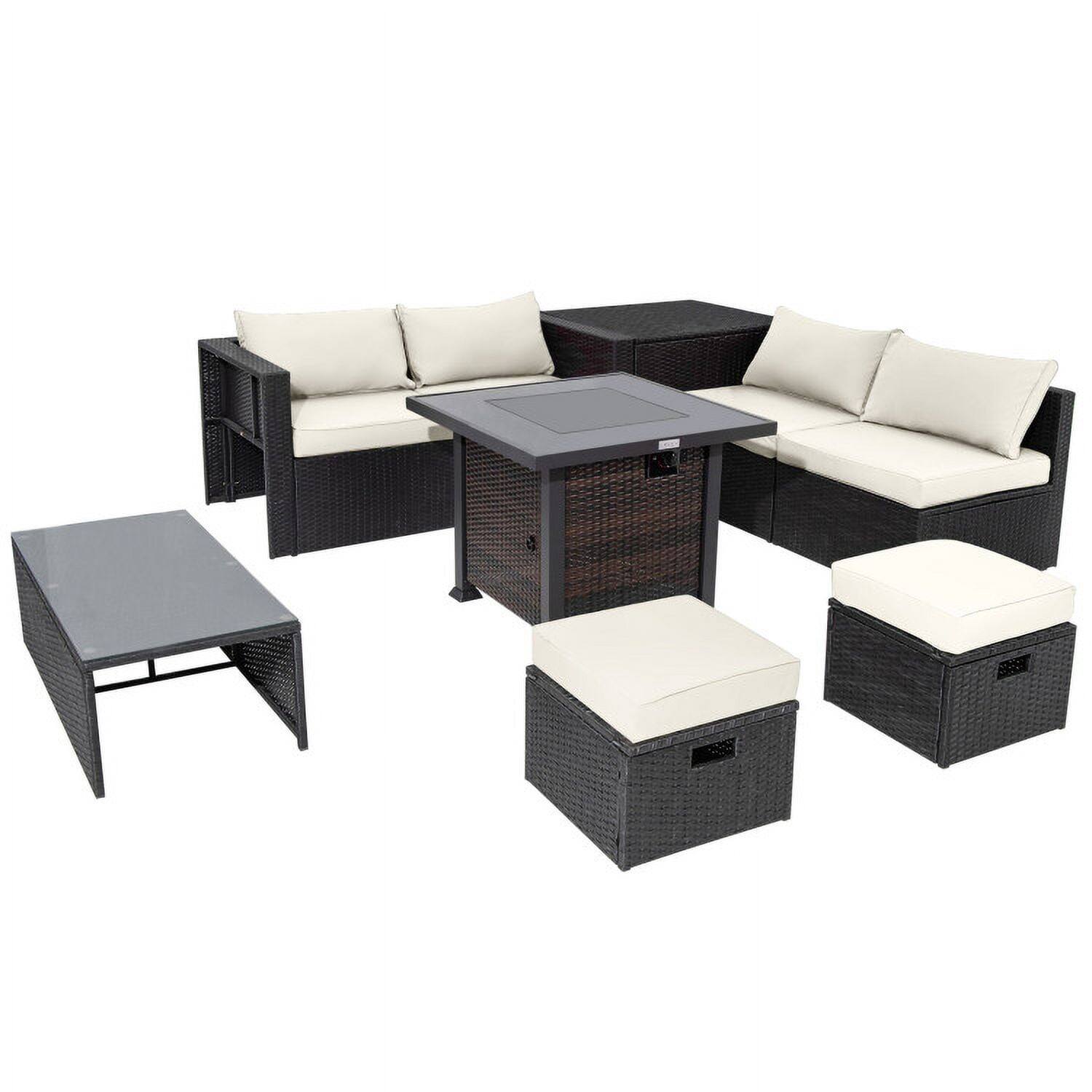 Alt View 5. Kadyn - 9 Pieces Patio Furniture Set with 32” Fire Pit Table and 50000 BTU Square Propane Fire Pit-White - White.