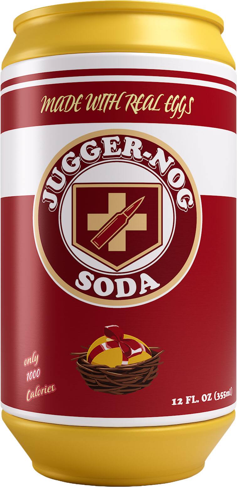 Made with real eggs  
JUGGERNOG SODA  
only 1000 Calories  
12 FL. OZ (355ml)