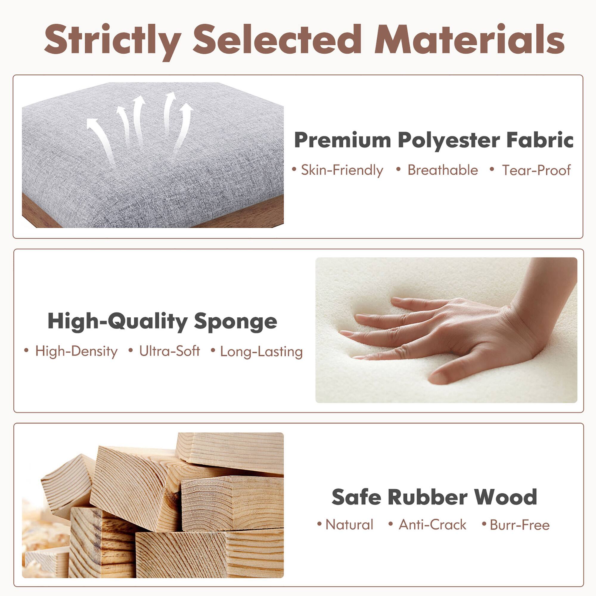 Strictly Selected Materials

Premium Polyester Fabric  
Skin-Friendly • Breathable • Tear-Proof

High-Quality Sponge  
High-Density • Ultra-Soft • Long-Lasting

Safe Rubber Wood  
Natural • Anti-Crack • Burr-Free
