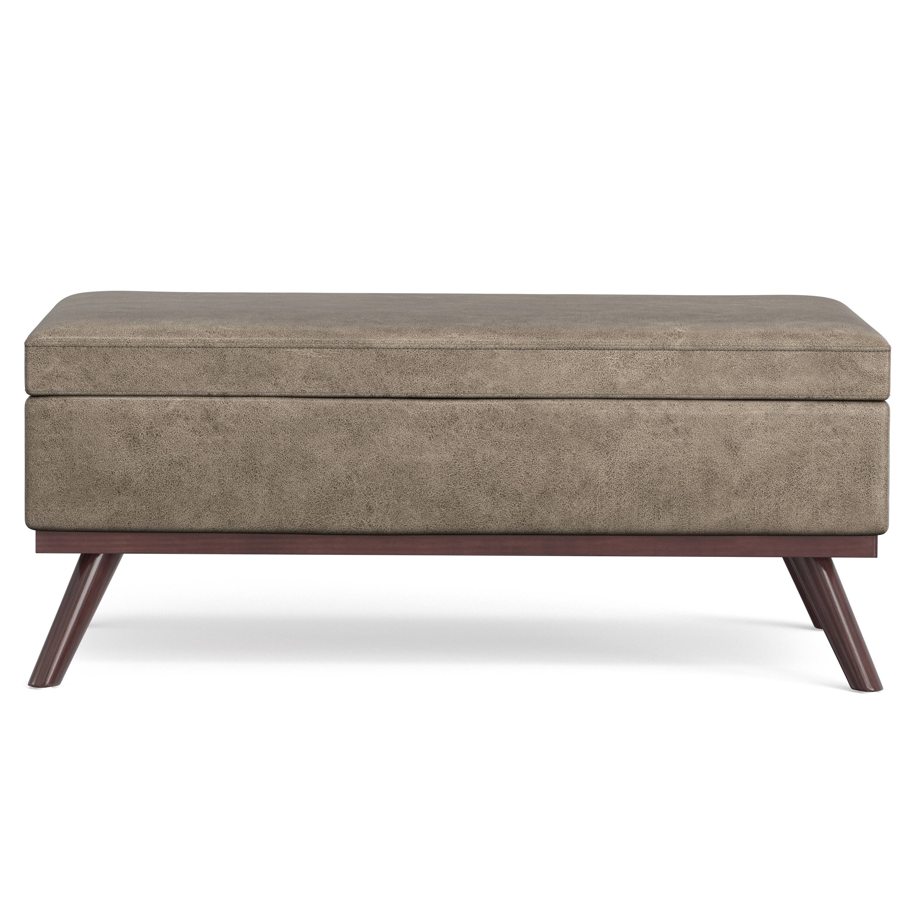 Left. Simpli Home - Owen Lift Top Large Coffee Table Storage Ottoman - Distressed Smoky Grey Brown.