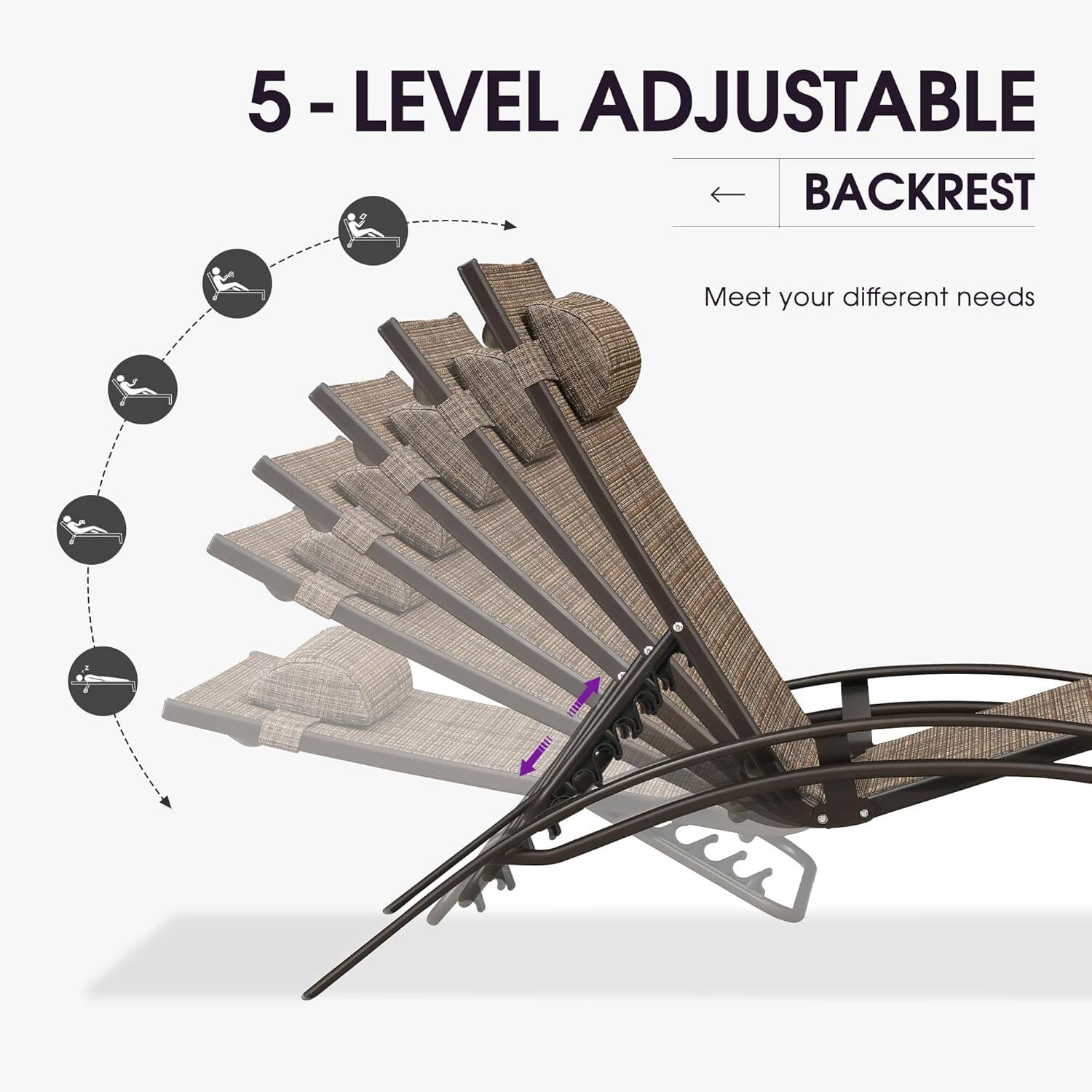 5 - LEVEL ADJUSTABLE BACKREST  
Meet your different needs