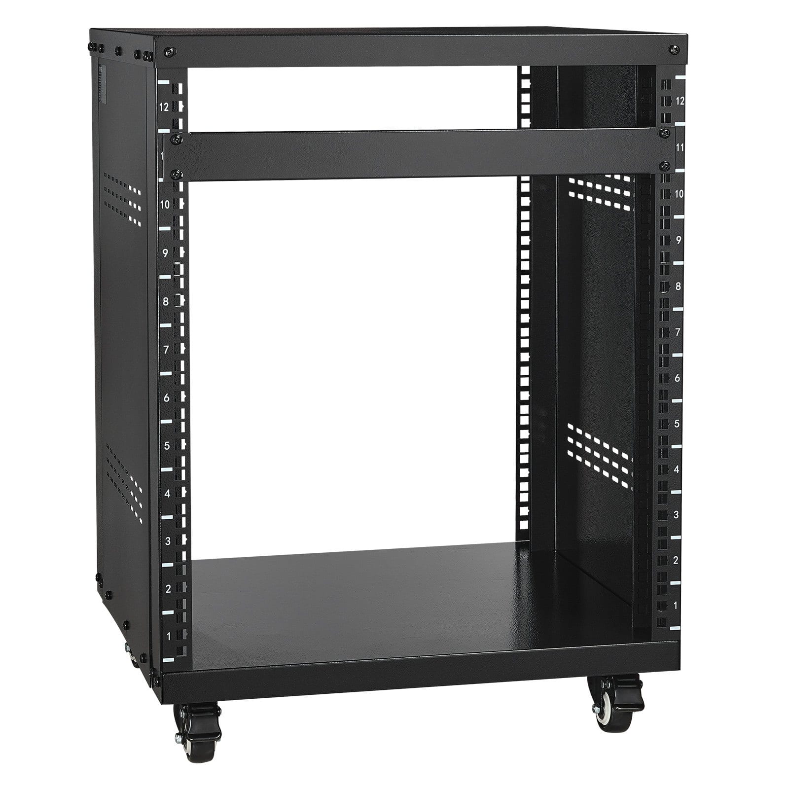 Glintex - 12U Rack Case, 300 lbs Capacity AV Network Studio Rack with Lockable Wheels and Vent Design for 19" Equipment