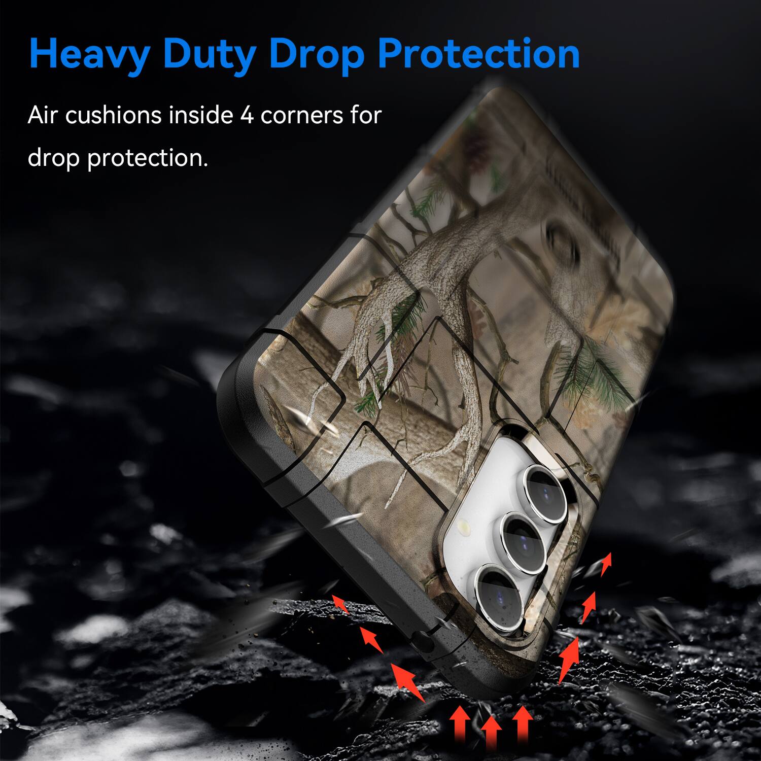 Heavy Duty Drop Protection  
Air cushions inside 4 corners for drop protection.