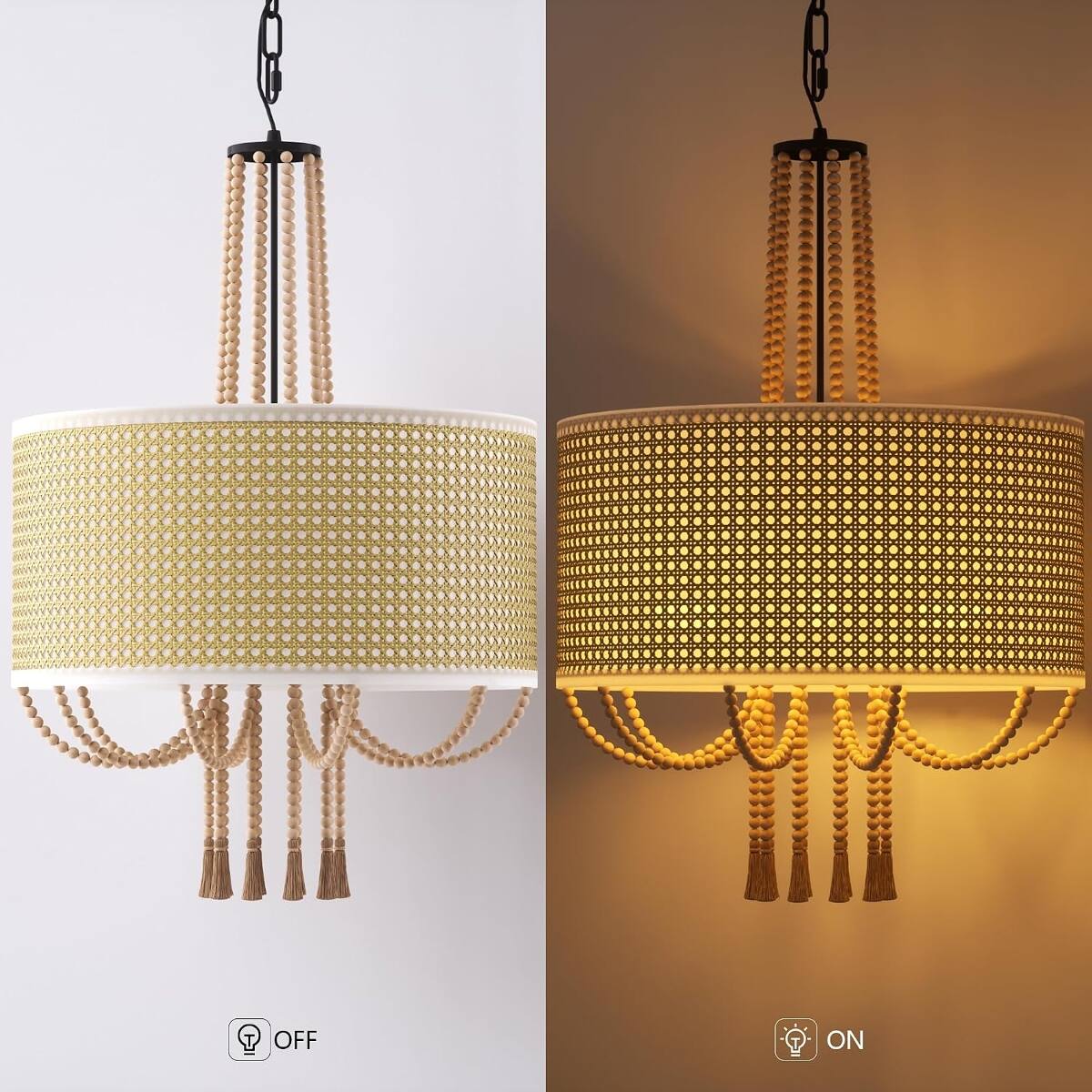 Loheer 19 Inch Rattan Chandelier, 5 Light E12 Boho Farmhouse Fixture ...
