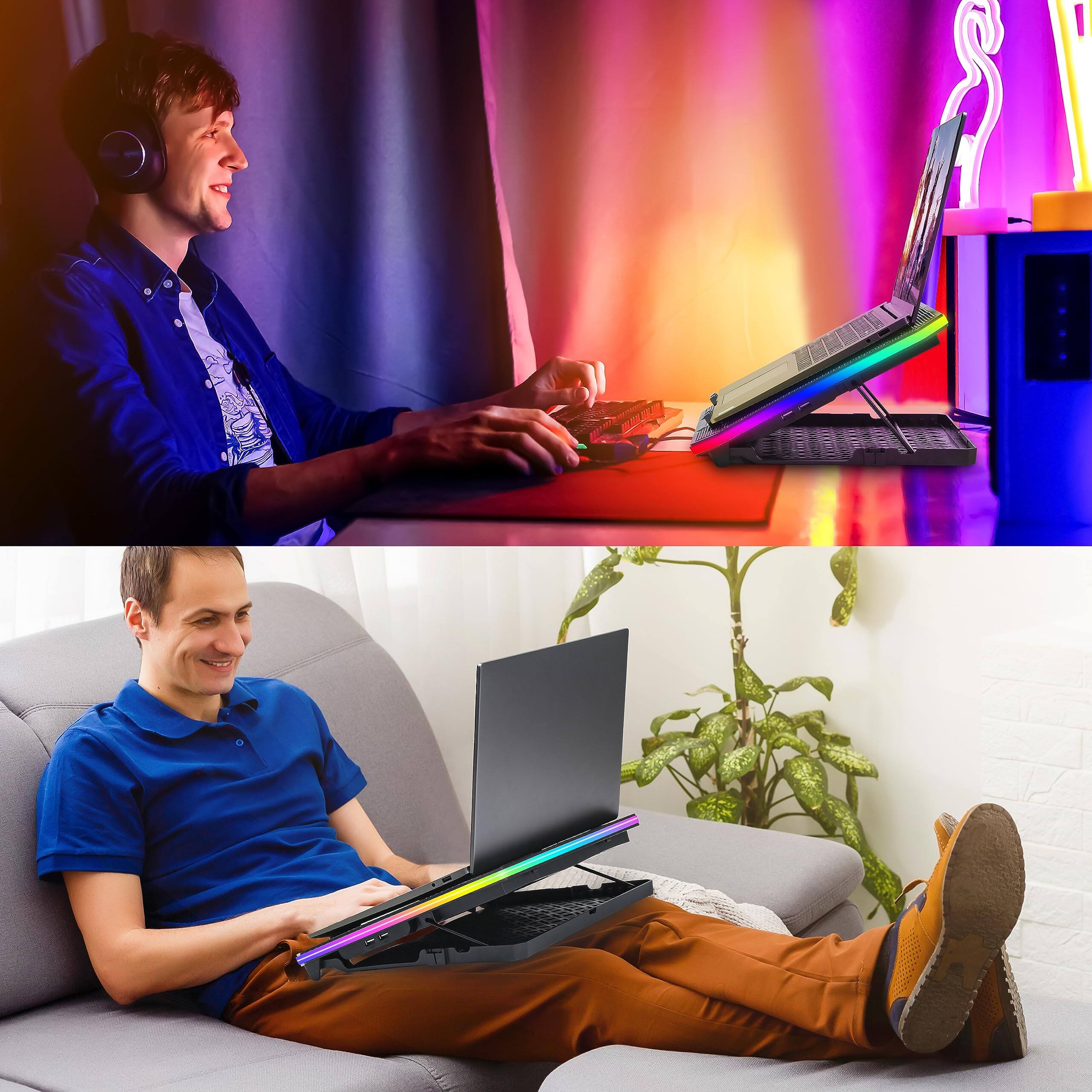 Alt View 2. HongFei - C12 Laptop Cooling Pad RGB Gaming Notebook Cooler for Desk and Lap Use, 8 Heights, 6 Quiet Fans, 15.6-17.3 Inch - Ice Blue.