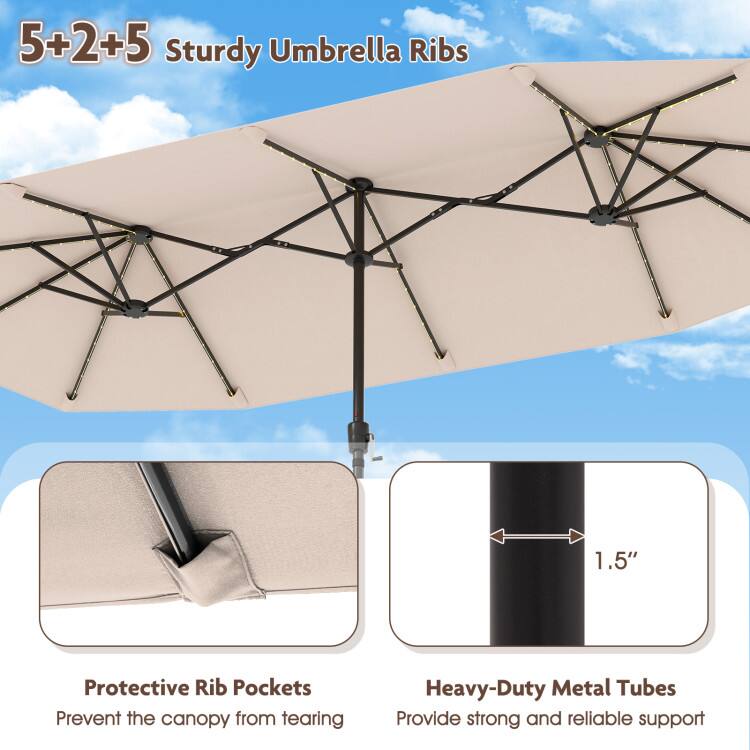 5+2+5 Sturdy Umbrella Ribs  
1.5" Protective Rib Pockets Prevent the canopy from tearing  
Heavy-Duty Metal Tubes Provide strong and reliable support