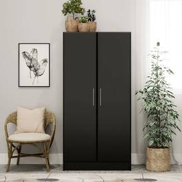Hivvago - Bedroom Armoire Wardrobe Cabinet with Hanging Rail Wood Finish - Black