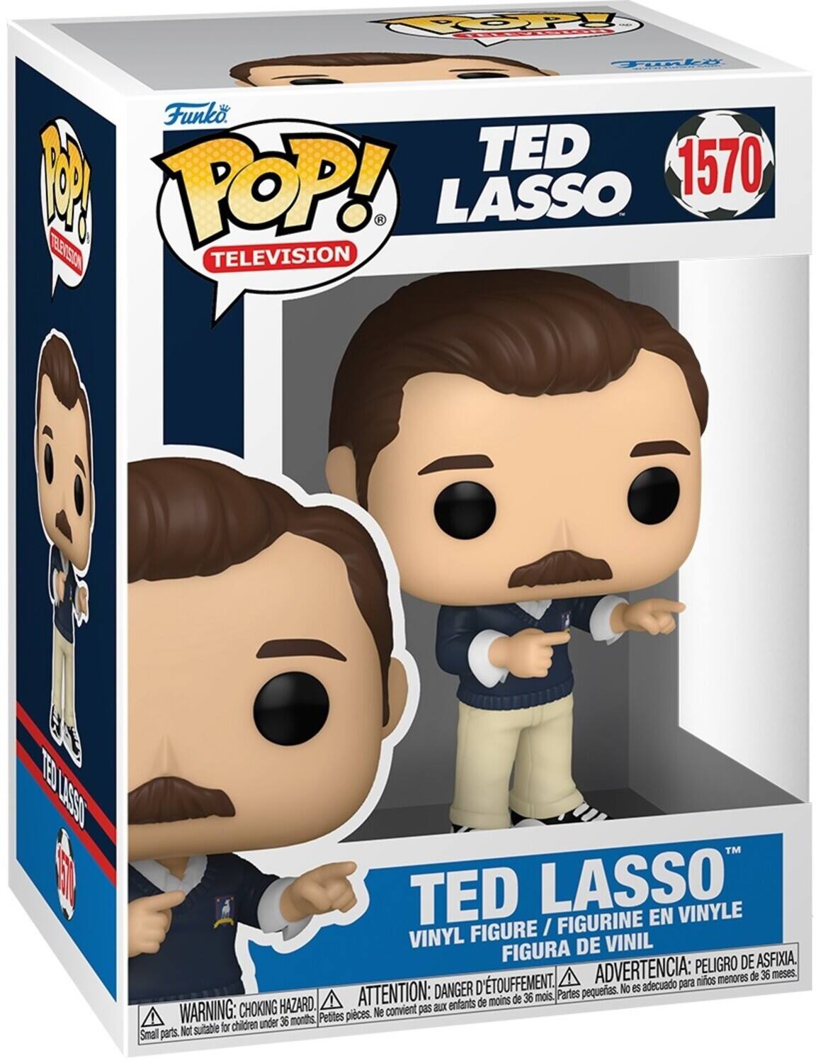 OOPy or Tinky Funko TED 1570 M TBE POP! LASSO TBETSION TELEVISION TEN DSSITT TM TED LASSO EN VINYLE FIGURE / FIGURINE VINYL DE VINIL FIGURA DE ASFIXIA. ADVERTENCIA: PELIGRO DE ASFIXIA. Partes pequeas. No es adecuado para niños menores de 36 meses. ATTENTION: DANGER D'ÉTOUFFEMENT. Parties pequenas. Ne convient pas aux enfants de moins de 36 mois. WARNING: CHOKING HAZARD. Small parts. Not suitable for children under 36 months. Petites pièces.