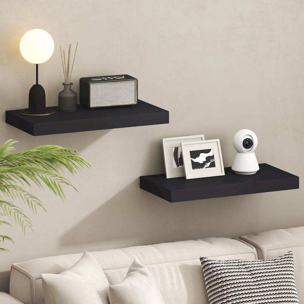 Angle. Furinno - TANNA Floating Shelves for Wall, 12 x 24 Wall Shelf, Wall Mounted Floating Shelf with Invisible Brackets, Thick Shelf - Americano.