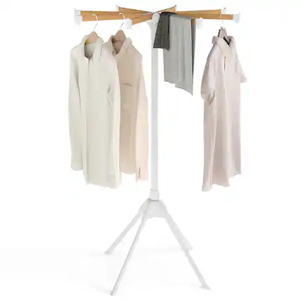Front. Gymax - Gymax 4 Legs Clothes Drying Rack w/8 Bamboo Hanging Rods 40 Hanger Slots for Indoor - White.