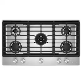 KitchenAid 36 in. Gas Cooktop with 5 Burners and Integrated Wok Grate - Stainless Steel