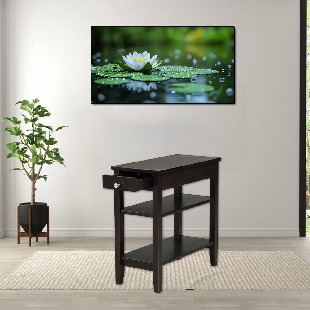 Hivvago - Space-Saving End Table with Drawer and Dual Open Shelves - Brown