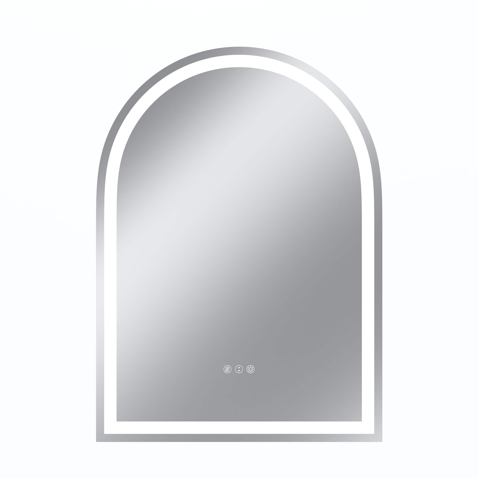 Boyel Living - 28 x 38 in Rectangle Aluminum Frame Arched Mirror with Front Light and Anti-Distortion Glass