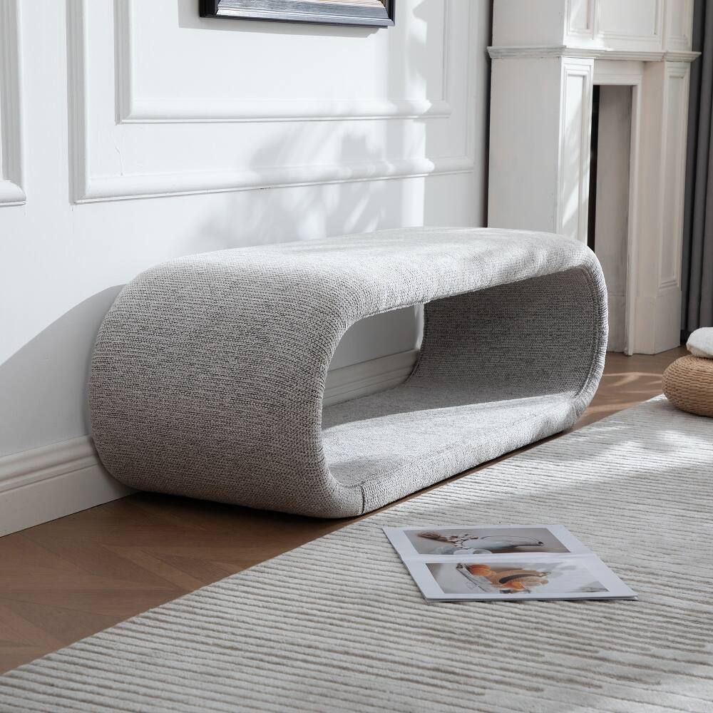 Back. Ropilly - Ropilly 52 Inch Chenille Upholstered Bench, Light Brown Modern Shoe Bench with Iron Frame for Bedroom End of Bed - Light brown.