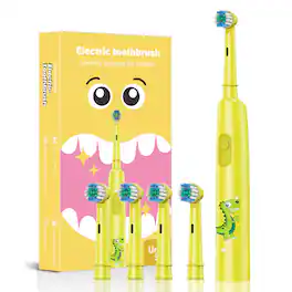 Cluzine - Kids Electric Toothbrush Set Sonic Rechargeable Soft Heads Rotary Electric Toothbrush for Kids Age 6-12 - Yellow