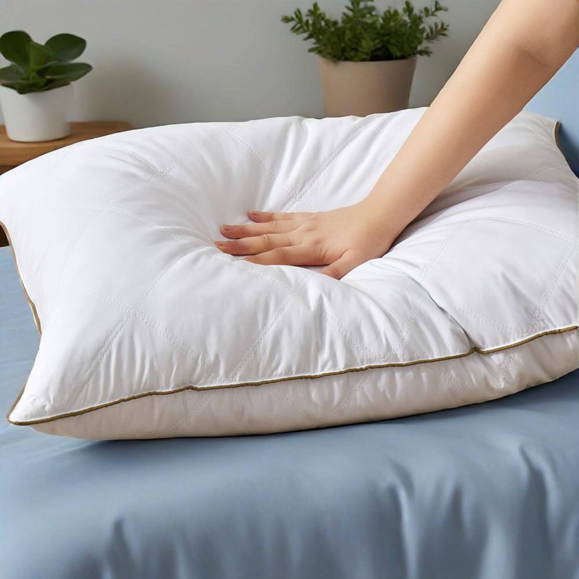 Angle. Peace Nest - Peace Nest Medium-Firm Goose Feather Down Bed Pillows Set of 2 with Quilted Cover - White.