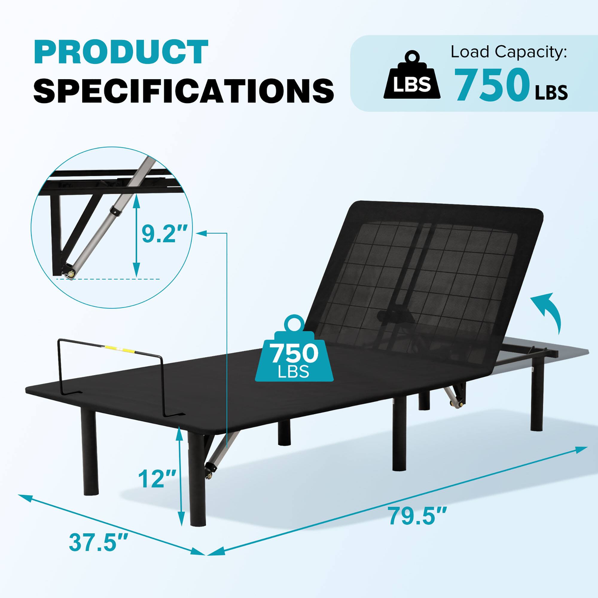 PRODUCT SPECIFICATIONS

Load Capacity: 750 LBS

9.2"

12"

37.5"

79.5"