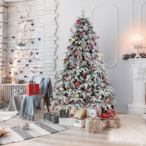 Winado 7FT Pre Lit Artificial Christmas Tree Hinged Snow Flocked