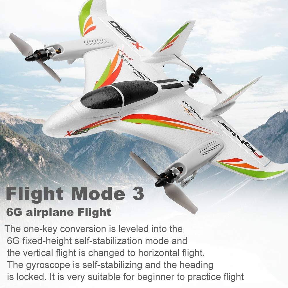 Flight Mode 3  
6G airplane Flight  

The one-key conversion is leveled into the 6G fixed-height self-stabilization mode and the vertical flight is changed to horizontal flight. The gyroscope is self-stabilizing and the heading is locked. It is very suitable for beginners to practice flight.