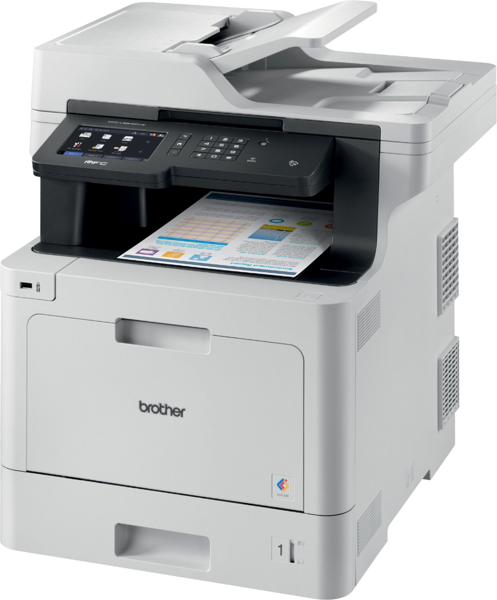 Left View: Brother - MFC-L3710CW Wireless Color All-In-One Laser Printer - White