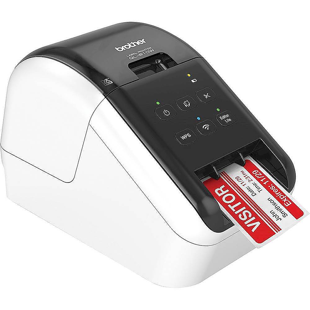 Angle View: Brother QL-810W 2.4" Ultra-fast Direct Thermal Label Printer, USB, Wireless (b/g/n), WirelessDirect, Auto Cutter - White/Black