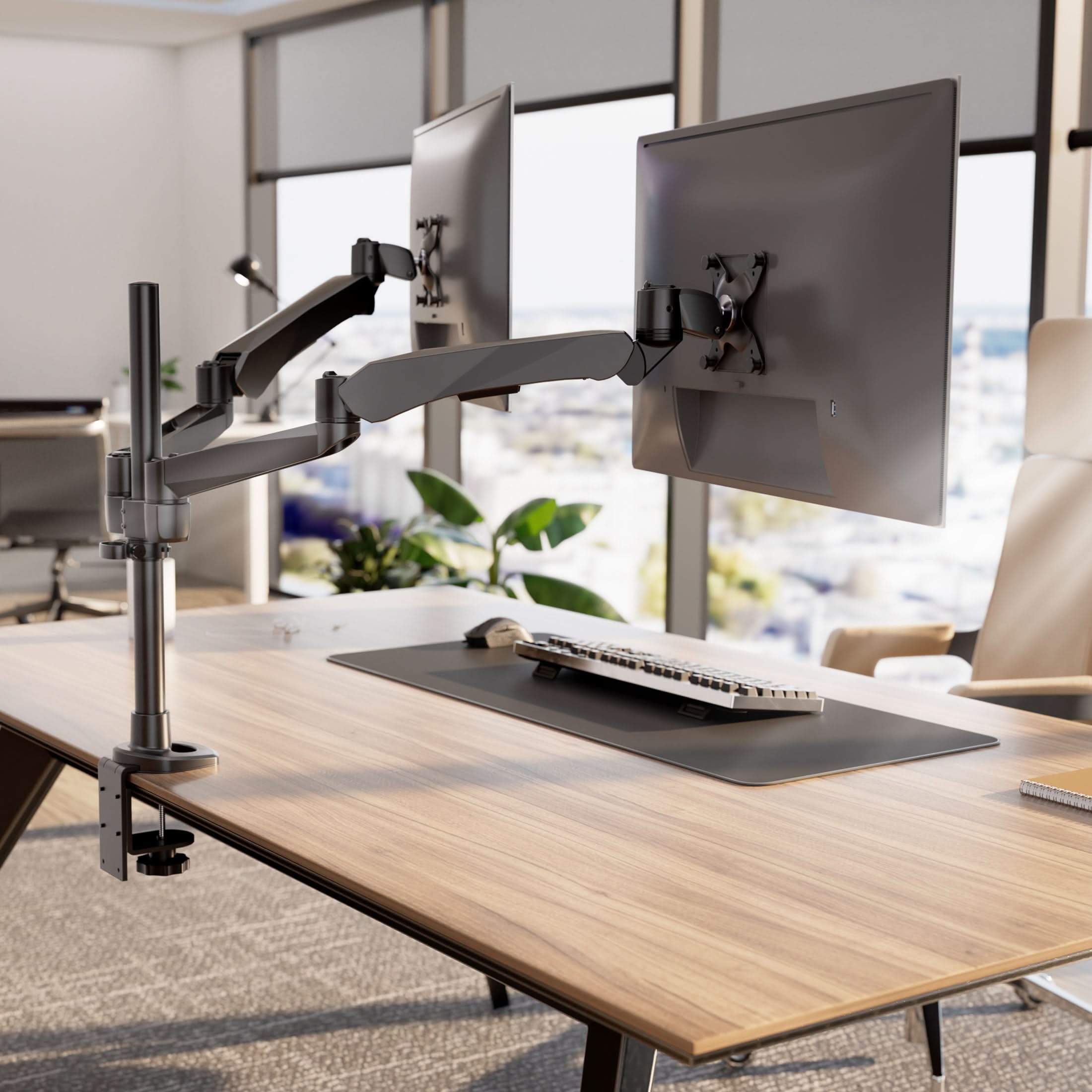 Angle. Mount-It! - CLiX Series Extra Tall Articulating Single Monitor Desk Mount – Full Motion Arm for 13"-32" Screens, Black - Black.