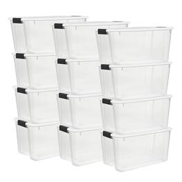Sterilite - 70 Qt Clear Plastic Stackable Storage Bin w/ White Latch Lid, 12 Pack