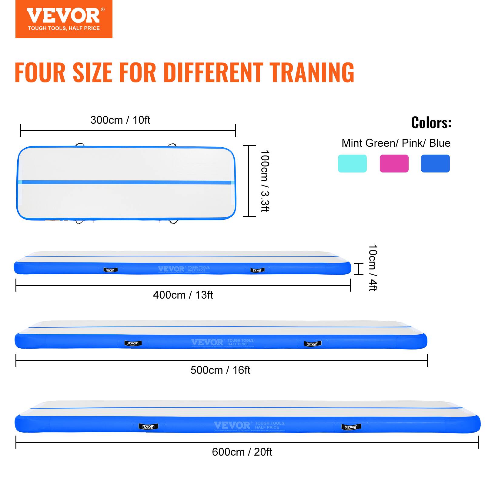 VEVOR TOUGH TOOLS, HALF PRICE FOUR SIZE FOR DIFFERENT TRAINING

300cm / 10ft 100cm / 3.3ft

Colors: Mint Green/ Pink/ Blue

VEVOR

400cm / 13ft 10cm / 4ft

VEVOR

500cm / 16ft

VEVOR HALF PRICE

600cm / 20ft