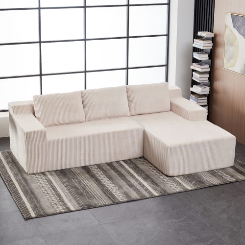 Anysun - Corduroy L-Shape Modular Sectional Sofa Set - Luxury Floor Couch, Foam-Filled Compressed for Living Room & Bedroom - Beige
