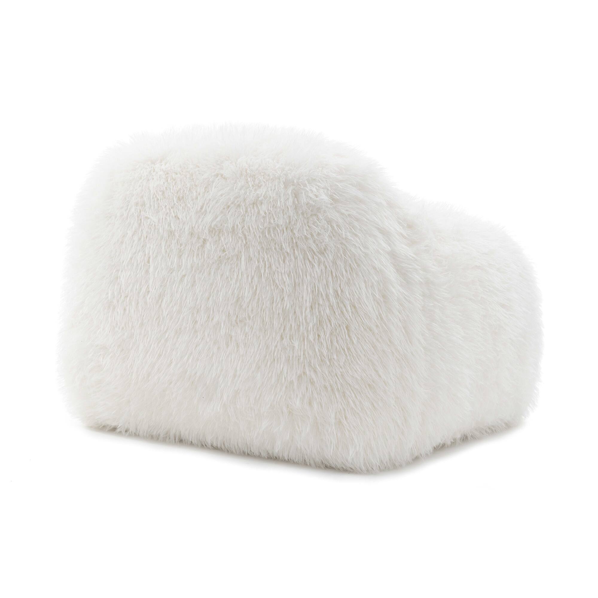 Alt View 2. Vaczon - Faux Fur 360° Swivel Accent Chair with Ball Pillows, Plush Shaggy Armchair for Living Room Bedroom - White.