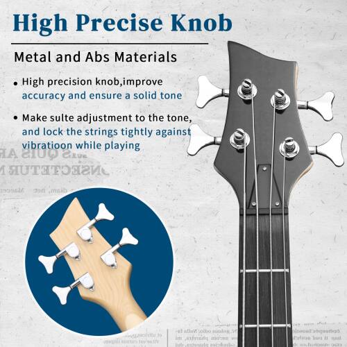 High Precise Knob  
Metal and Abs Materials

- High precision knob, improve accuracy and ensure a solid tone
- Make suitable adjustment to the tone, and lock the strings tightly against vibration while playing