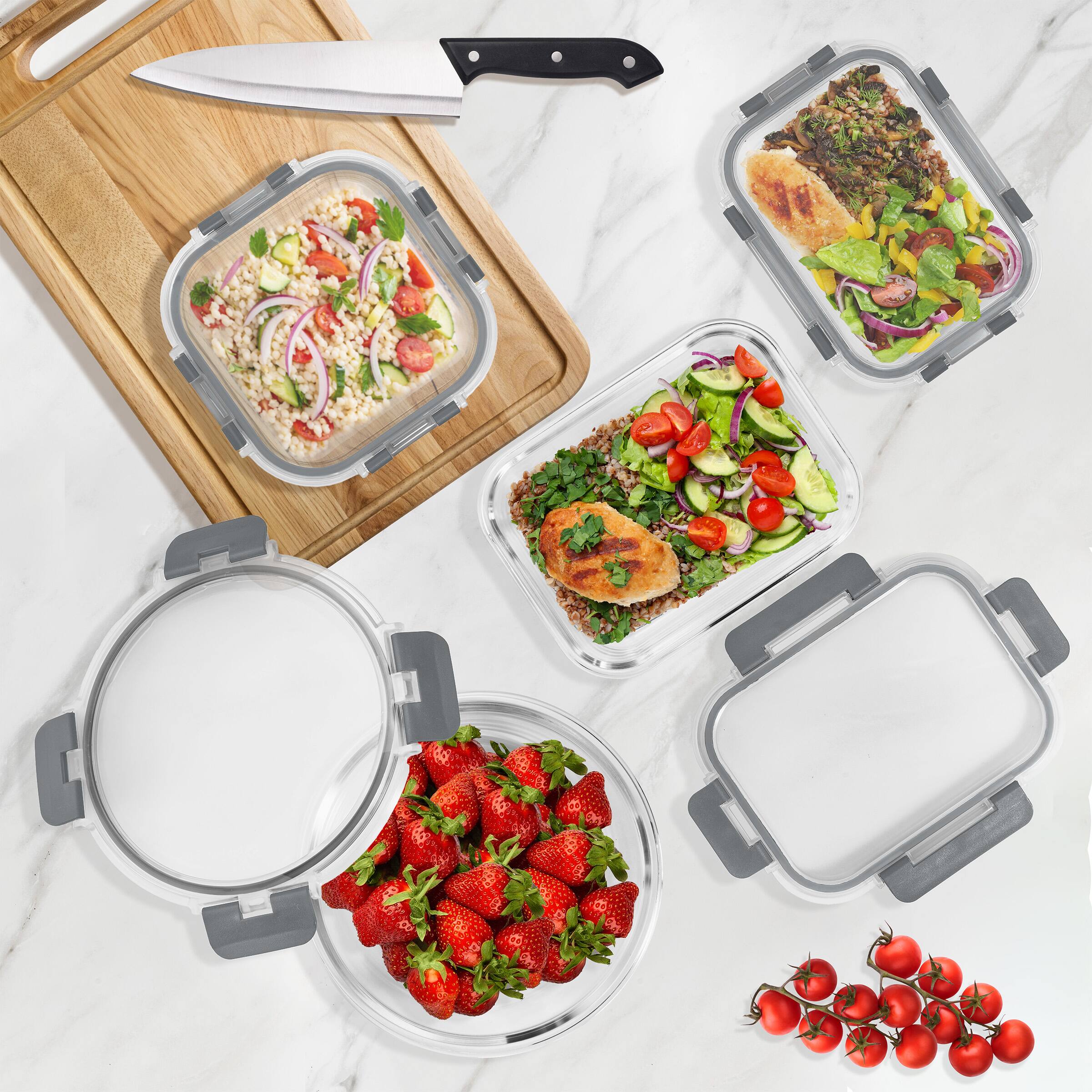 Angle. Sorbus - Sorbus 16 Piece Round (970ml/ 32.7oz) Glass Meal Prep Containers Airtight Lids Dishwasher Freezer Oven Microwave Safe - Gray.