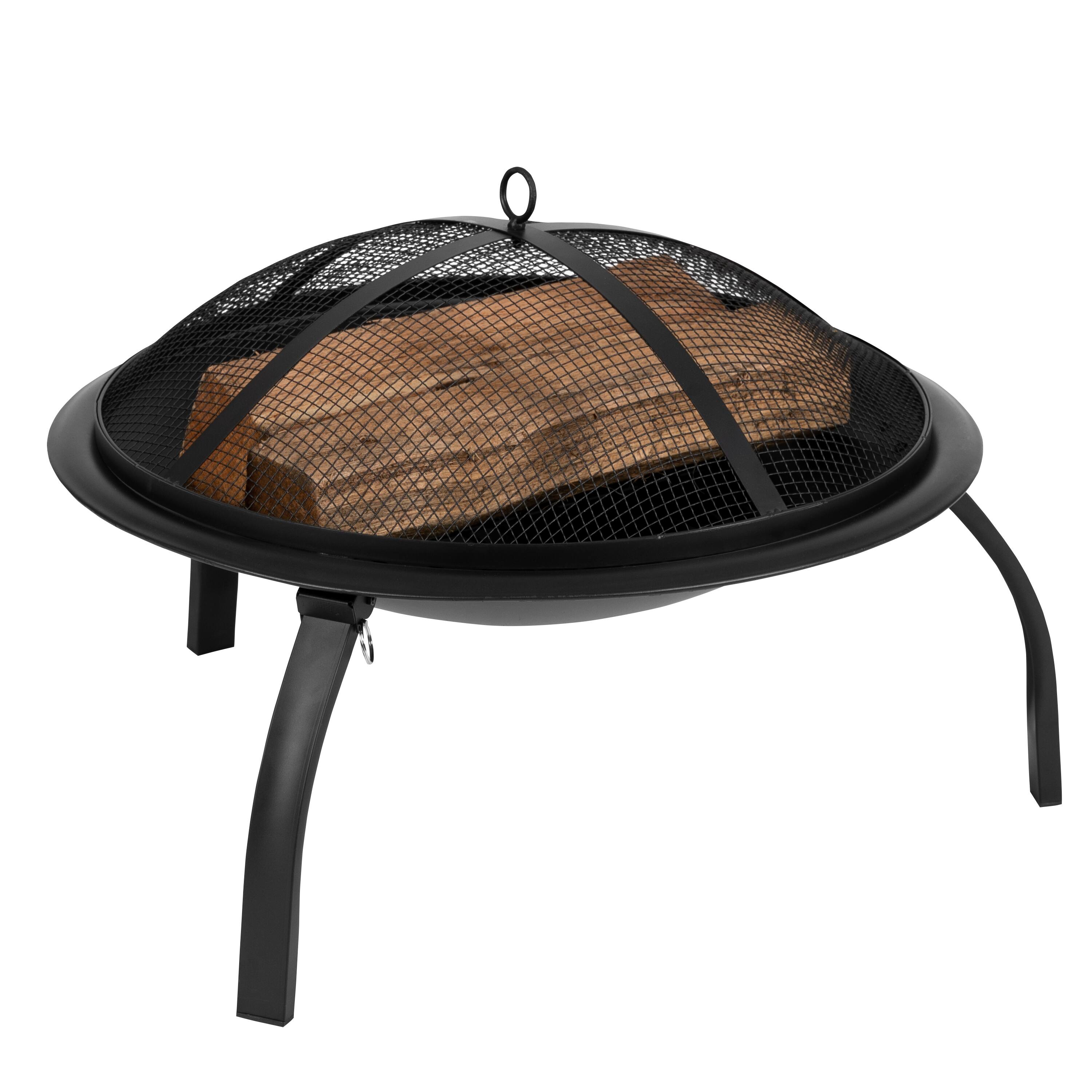 Alt View 9. Emma + Oliver - 22.5" Iron Foldable Wood Burning Outdoor Firepit with Mesh Screen & Poker - Black.